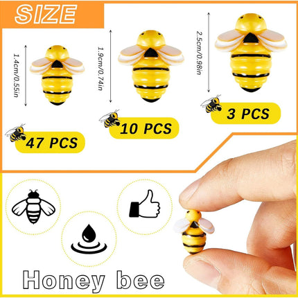 60 Pcs Tiny Resin Bees or Crats, 3 Size Mini Plastic Garden Bees Embellishment or Honey Themed Party Decor Art DIY Crats Baby Shower Birthday Christmas Party Cake Decorations