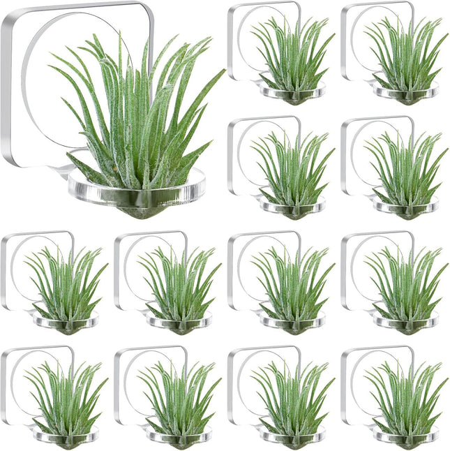 12 Pcs Acrylic Air Plants Holder Hanger with Mounting Tape or Hanging Air Plants on Glass Display Home