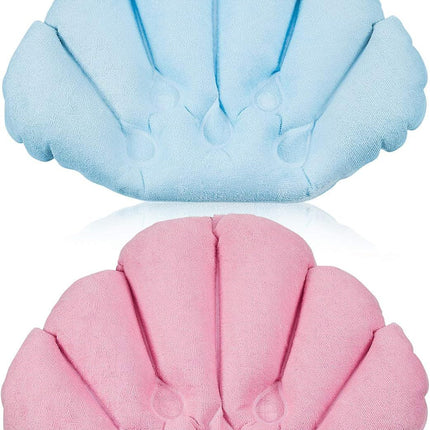 2 Pieces Inlatable Bath Pillow with Suction Cups, Terry Cloth Covered Bath Pillow Shell Shape Bathtub Spa Pillow Comortable Sot Bath Cushion, Neck Support or Bathtub, Hot Tub, Home Spa Tub
