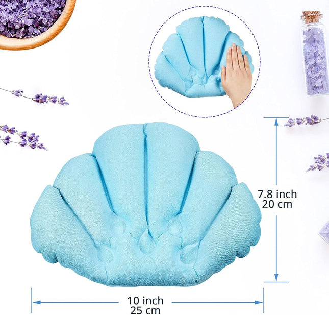 2 Pieces Inlatable Bath Pillow with Suction Cups Terry Cloth Covered Bath Pillow Shell Shape – product detail