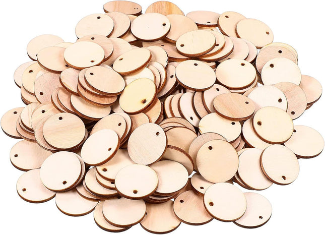 200 Pieces Uninished Blank Wood Circle Pendants Round Disc Circle Wood Pieces Round Wooden Disk