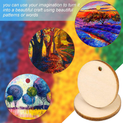 200 Pieces Uninished Blank Wood Circle Pendants Round Disc Circle Wood Pieces Round Wooden Disk with Hole Small Wooden Pendant or Crat Decoration Embellishment (Diameter 1 Inch, Aperture 0.08 Inch)
