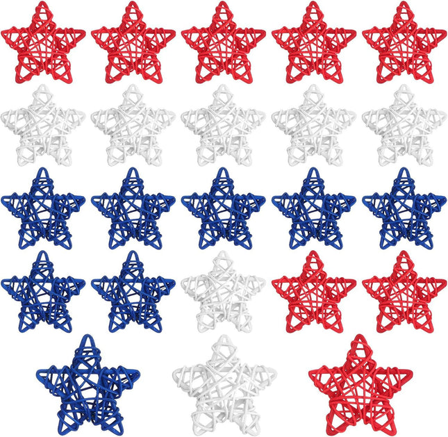 24 Pcs 4th o July Natural Rattan Stars Decoration 250th Anniversary Memorial Day Patriotic Red