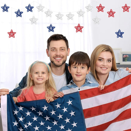 24 Pcs 4th o July Natural Rattan Stars Decoration 250th Anniversary Memorial Day Patriotic Red White Blue Wicker Rattan Stars or Vase Bowl iller Home DIY Crat Ornament Hanging Table Decor