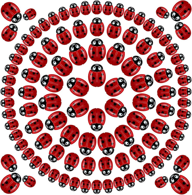 100 Pieces Tiny Resin Ladybugs Decor 0.55''-0.98'' 3 Sizes Mini Ladybugs Ornaments Miniature