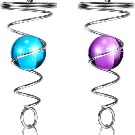 2 Pieces Gazing Ball Spiral Tail Decorative Wind Spinner Stabilizer Stainless Steel Indoor Outdoor Hanging Wind Ball Spinner with Hanging Swivel Hook or Garden Decoration(Purple, Dark Blue)