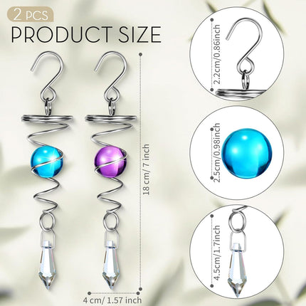 2 Pieces Gazing Ball Spiral Tail Decorative Wind Spinner Stabilizer Stainless Steel Indoor Outdoor Hanging Wind Ball Spinner with Hanging Swivel Hook or Garden Decoration(Purple, Dark Blue)