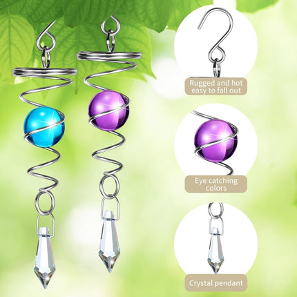 2 Pieces Gazing Ball Spiral Tail Decorative Wind Spinner Stabilizer Stainless Steel Indoor Outdoor Hanging Wind Ball Spinner with Hanging Swivel Hook or Garden Decoration(Purple, Dark Blue)