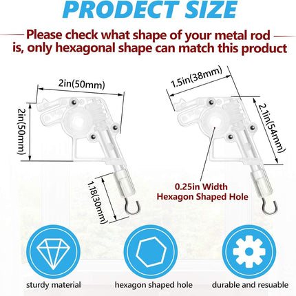 4 Pieces Low Proile Wand Tilter Universal Wand Tilter or 2 Inches Horizontal Blinds Tilt Mechanism Hook Connection with Hexagon Shaped Gear Low Rail Blinds Parts