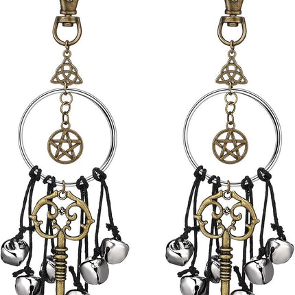 Witch Bells or Door Witchcrat Bells Supplies Wiccan Decor Altar Bell Antique Magic Keys Witchy Wicca Home Protection Decor Kitchen Witch Decor (2 Pieces)