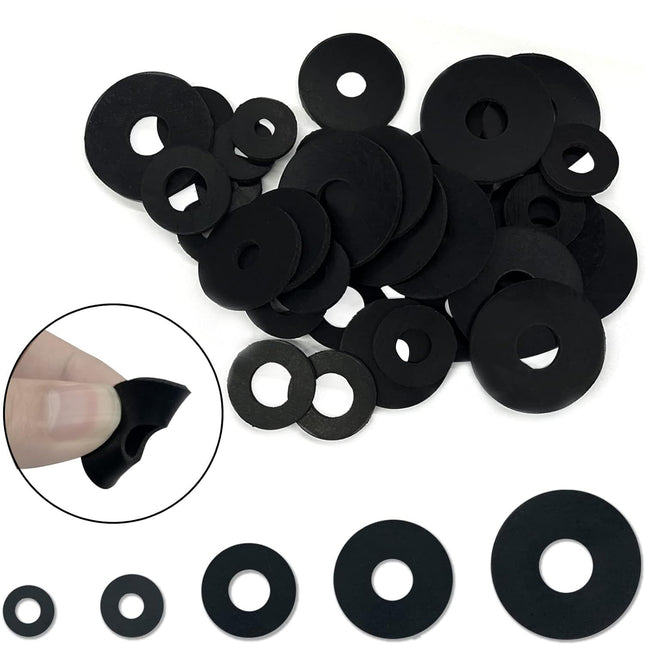 200 Pcs lat Rubber Washers Assortment Kit Black Rubber lat Washer or Bolts/aucets/Screws/Garden