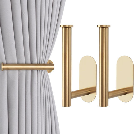 2 Pack Adhesive Curtain Holdbacks Curtain Tie Backs Curtain Holdbacks No Drill Curtain Pull Backs Adhesive Curtain Hooks Curtain Holders or Drapes (2, Gold)