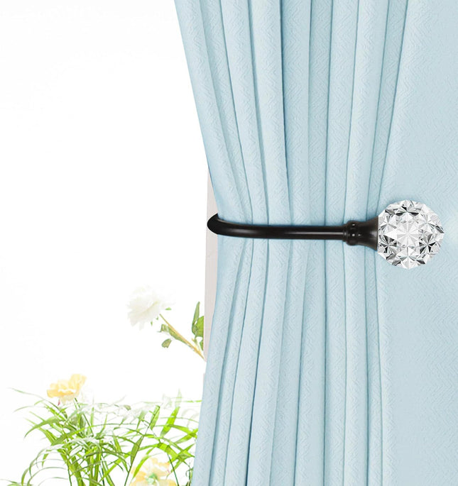 2 x Heavy Duty U Shaped Metal Curtain Holdbacks Curtain Tiebacks with Clear Crystal Ball Pull Backs – product detail