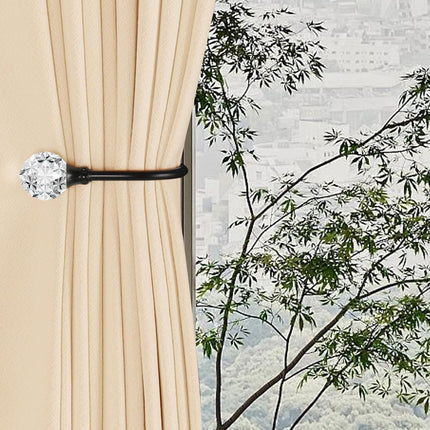 2 x Heavy Duty U Shaped Metal Curtain Holdbacks Curtain Tiebacks with Clear Crystal Ball Pull Backs Curtain Holders or Drapes (Black)