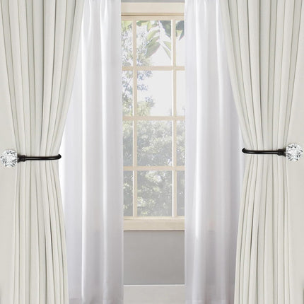 2 x Heavy Duty U Shaped Metal Curtain Holdbacks Curtain Tiebacks with Clear Crystal Ball Pull Backs Curtain Holders or Drapes (Black)