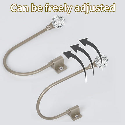Upgraded Curtain Tiebacks Set o 2 - Wall Mounted Heavy Duty Adjustable Curtain Holdbacks or Heavy Curtains,U-Shaped Curtain Pull Backs with 180°lexible Angle (2, Silver with Crystal Ball)