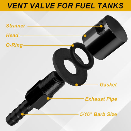 Biaungdo Black Fuel Tanks Remote Mount Vent Valve, 5/16 Inch Hose Barb Size Tank Vent Line Replacement Part