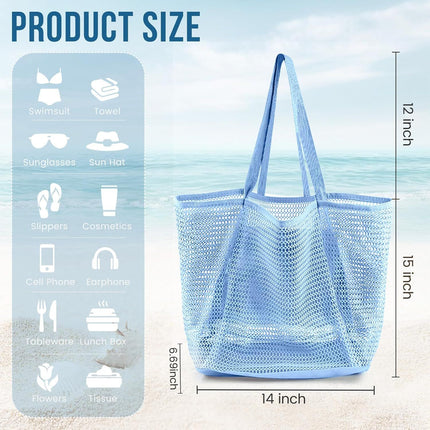Beach Bags or Women, Summer Travel Mesh Tote Bag with Large Inner Pocket, Sandproo Woven Shoulder Handbag Swim Pool Bag, Suit or amily Vacation Essentials