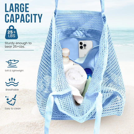 Beach Bags or Women, Summer Travel Mesh Tote Bag with Large Inner Pocket, Sandproo Woven Shoulder Handbag Swim Pool Bag, Suit or amily Vacation Essentials