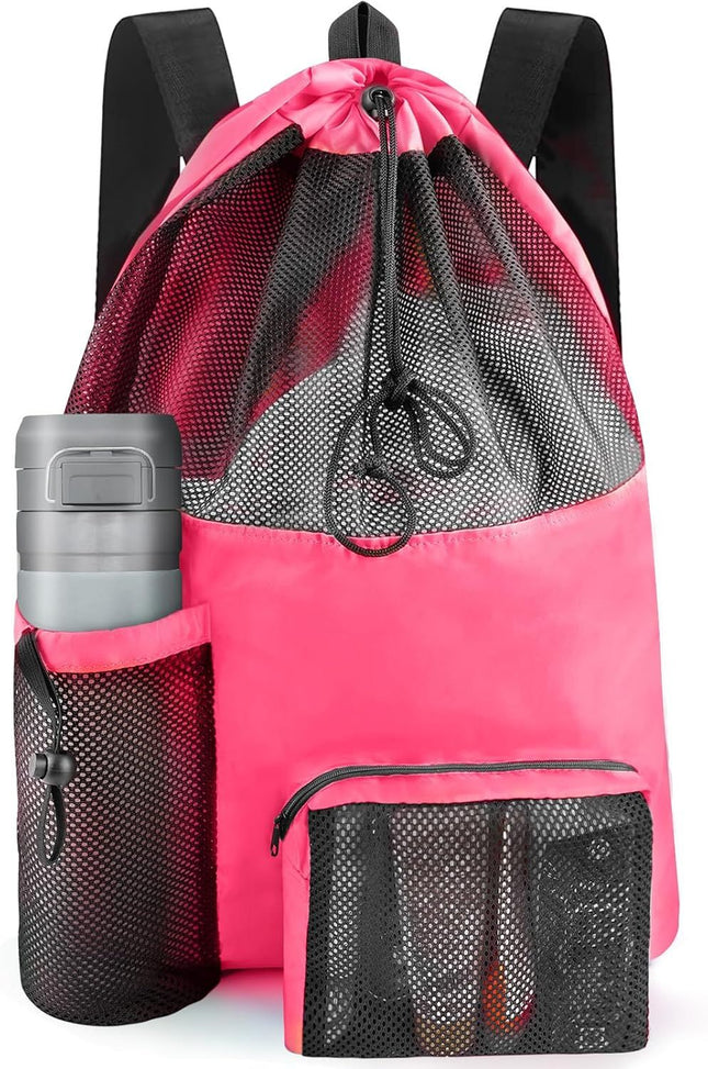 Mesh Swim Bag Beach Drawstring Backpack Waterproo Gym Bags or Women and Men Large Pool Bag Swimming Gear or