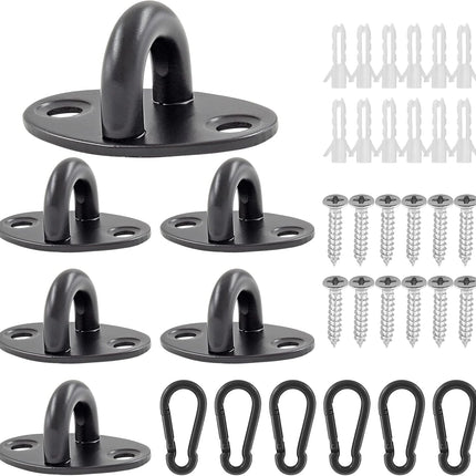 Biaungdo 6 Pcs Stainless Steel Ceiling Hooks, Black 1.54" x 1.06" Pad Eyes Plate Marine Hardware Ceiling Hooks with Screws & Expansion Tube