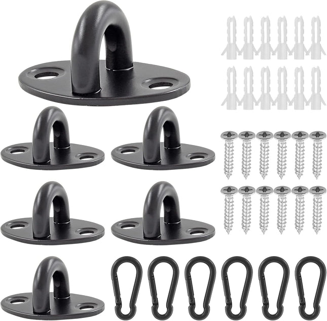 Biaungdo 6 Pcs Stainless Steel Ceiling Hooks Black 1.54 x 1.06 Pad Eyes Plate Marine Hardware Ceiling Hooks
