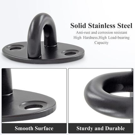 Biaungdo 6 Pcs Stainless Steel Ceiling Hooks, Black 1.54" x 1.06" Pad Eyes Plate Marine Hardware Ceiling Hooks with Screws & Expansion Tube