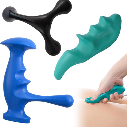 Manual Trigger Point Massage Tool and Thumb Saver or ull Body Deep Tissue Massage, Set Include 1 Green Thumb Protector Tool 1 Palm Urchin Massage Tool Hand Held 4-Legged Massage Knobs