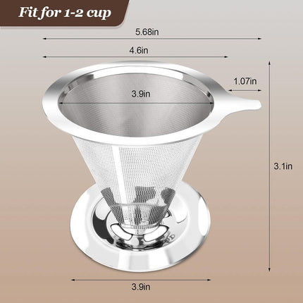 Pour Over Coee Dripper, Slow Drip Paperless Coee ilter, Pour Over Coee Maker or 1-2Cups Brew, Double Mesh Design o Manual Reusable Cone ilter