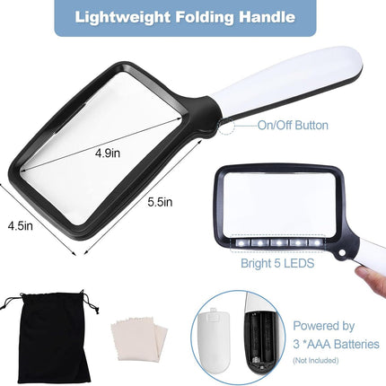 olding Handheld Magniying Glass with Light, 3X Large Rectangle Reading Magniier with Dimmable LED or Macular Degeneration Seniors Reading Inspection Coins Jewelry