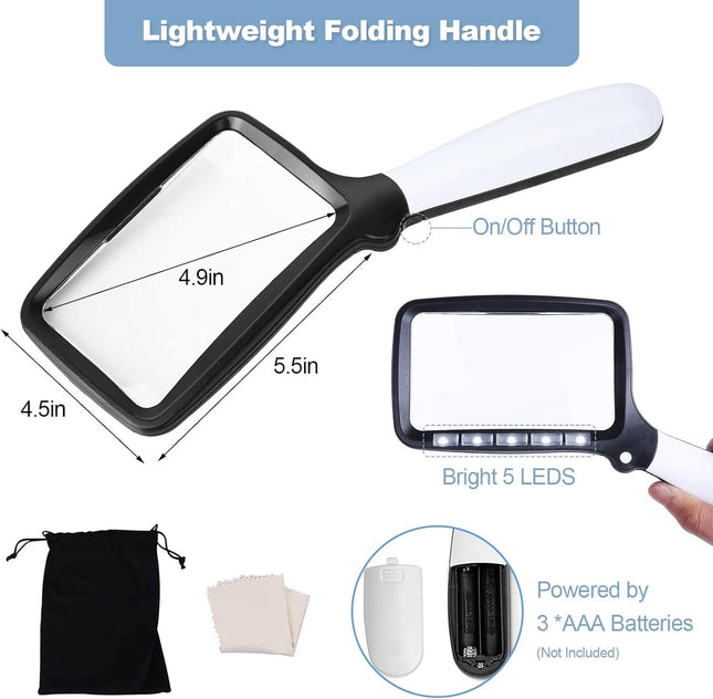 olding Handheld Magniying Glass with Light 3X Large Rectangle Reading Magniier with Dimmable LED – product detail
