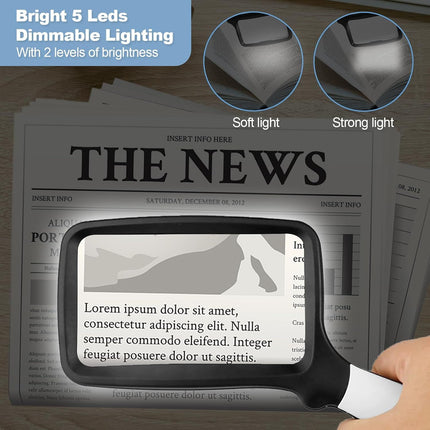 olding Handheld Magniying Glass with Light, 3X Large Rectangle Reading Magniier with Dimmable LED or Macular Degeneration Seniors Reading Inspection Coins Jewelry