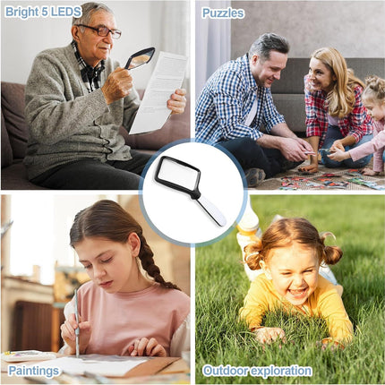 olding Handheld Magniying Glass with Light, 3X Large Rectangle Reading Magniier with Dimmable LED or Macular Degeneration Seniors Reading Inspection Coins Jewelry