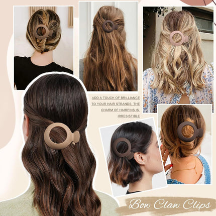 5Pcs lat Claw Hair Clips or Women with Thin & Thick hair, Non-slip Round Jaw Clamp or Lying Down Hollow Hairpin Clips (Matte Neutral, S or Thin Hair(L:3"*W:2.4")