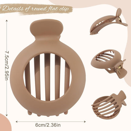 5Pcs lat Claw Hair Clips or Women with Thin & Thick hair, Non-slip Round Jaw Clamp or Lying Down Hollow Hairpin Clips (Matte Neutral, S or Thin Hair(L:3"*W:2.4")