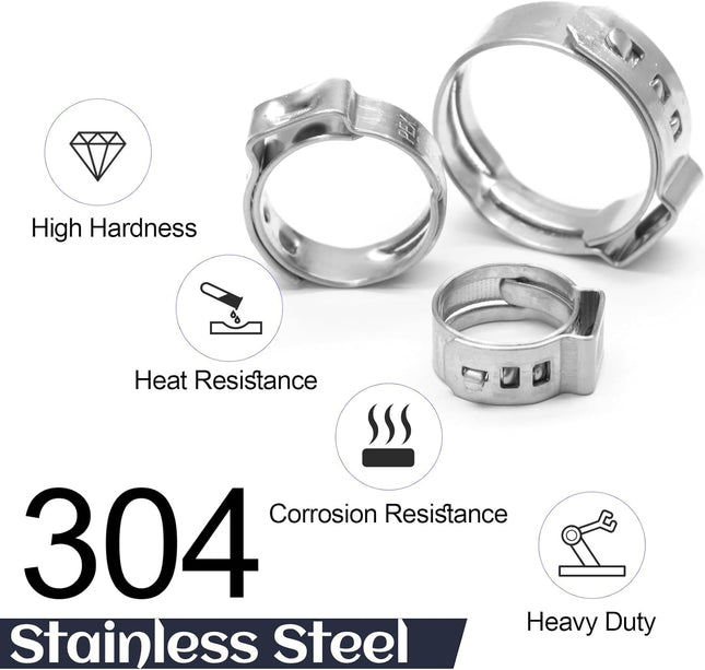 Biaungdo 50 Pcs 3/8 Inch PEX Cinch Clamps Crimp Rings 304 Stainless Steel PEX Cinch – product detail