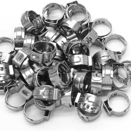 Biaungdo 50 Pcs 3/8 Inch PEX Cinch Clamps Crimp Rings, 304 Stainless Steel PEX Cinch Crimp Rings Pinch Clamps Single Ear Hose Clamp for PEX Tubing Pipe Fittings Connection