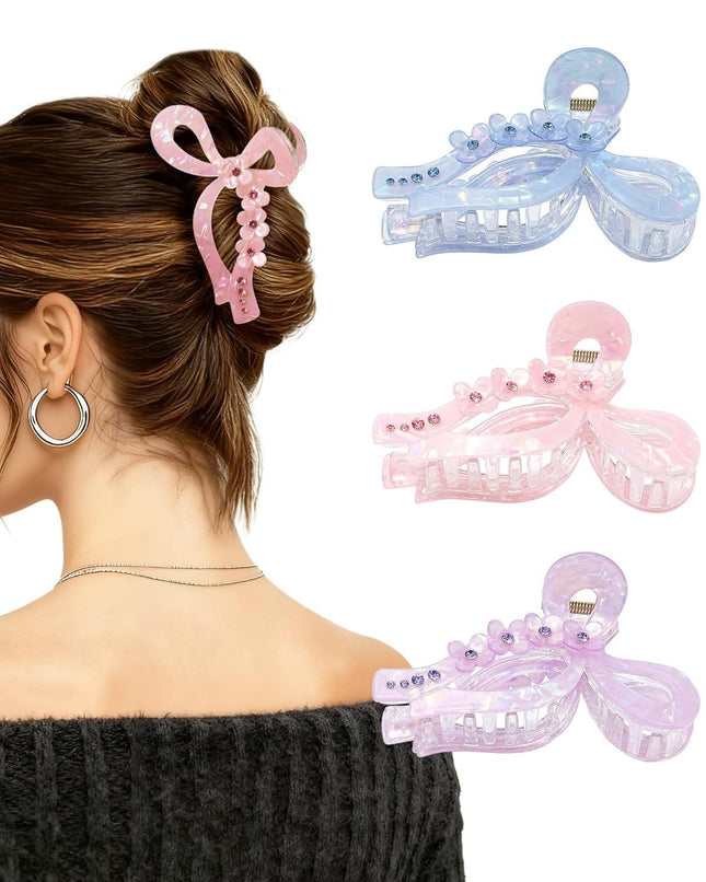 4.3 Acrylic Bow Hair Clips or Women Cute Bow Claw Clip 3PCS Large Hair Claw Clips or Thick or Long Hair