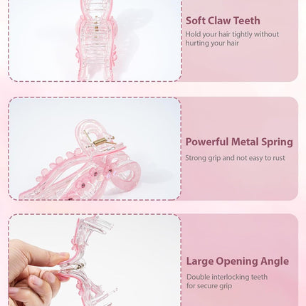 4.3" Acrylic Bow Hair Clips or Women Cute Bow Claw Clip 3PCS Large Hair Claw Clips or Thick or Long Hair Bows (Pink + Blue + Purple)