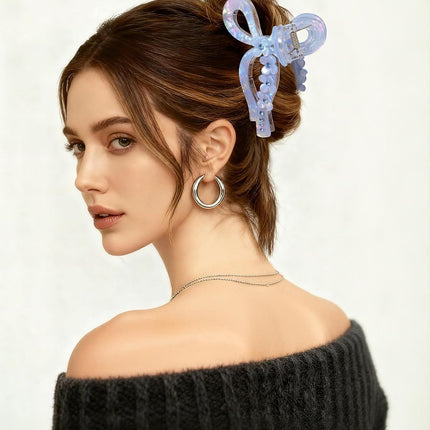 4.3" Acrylic Bow Hair Clips or Women Cute Bow Claw Clip 3PCS Large Hair Claw Clips or Thick or Long Hair Bows (Pink + Blue + Purple)