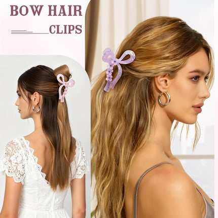 4.3" Acrylic Bow Hair Clips or Women Cute Bow Claw Clip 3PCS Large Hair Claw Clips or Thick or Long Hair Bows (Pink + Blue + Purple)