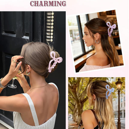 4.3" Acrylic Bow Hair Clips or Women Cute Bow Claw Clip 3PCS Large Hair Claw Clips or Thick or Long Hair Bows (Pink + Blue + Purple)