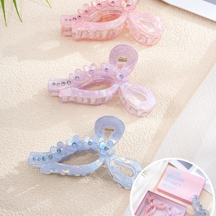 4.3" Acrylic Bow Hair Clips or Women Cute Bow Claw Clip 3PCS Large Hair Claw Clips or Thick or Long Hair Bows (Pink + Blue + Purple)