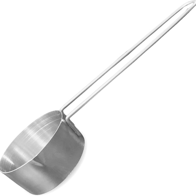 1/3 Cup Stainless Steel Measuring Cup, Long 6" Wire Loop Handle and Pour Spout | Sturdy Metal 80 ml | 80 cc | 3 oz | Single Cup or Wet and Dry Ingredients | Great or use as 1/3 Cup Dog ood Scoop