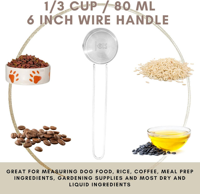 1/3 Cup Stainless Steel Measuring Cup Long 6 Wire Loop Handle and Pour Spout Sturdy – product detail