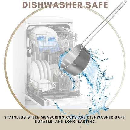 1/3 Cup Stainless Steel Measuring Cup, Long 6" Wire Loop Handle and Pour Spout | Sturdy Metal 80 ml | 80 cc | 3 oz | Single Cup or Wet and Dry Ingredients | Great or use as 1/3 Cup Dog ood Scoop