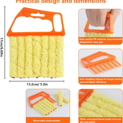 4Pcs Window Venetian Blind Cleaner Duster Tool,eather Blind Duster or Cleaning,Washable 7 inger Dusters Brush Dusting Cleaner Tool or Window Shutters Air Conditioner Vinyl Wood Blinds + 4 Cover
