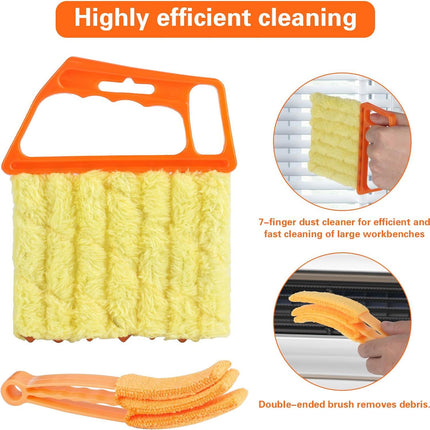 4Pcs Window Venetian Blind Cleaner Duster Tool,eather Blind Duster or Cleaning,Washable 7 inger Dusters Brush Dusting Cleaner Tool or Window Shutters Air Conditioner Vinyl Wood Blinds + 4 Cover