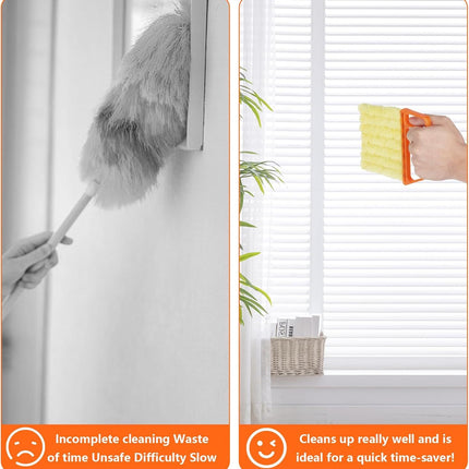 4Pcs Window Venetian Blind Cleaner Duster Tool,eather Blind Duster or Cleaning,Washable 7 inger Dusters Brush Dusting Cleaner Tool or Window Shutters Air Conditioner Vinyl Wood Blinds + 4 Cover