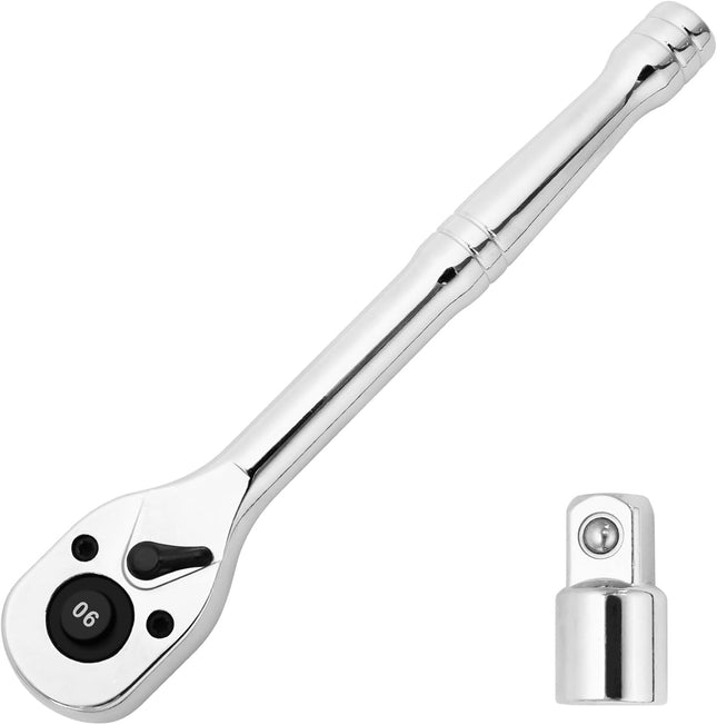 Biaungdo 1/4 Inch Drive Ratchet with 1/4 to 3/8 Adapter 90-Tooth Reversible Quick-release Ratchet Wrench